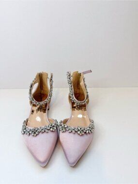 Size 7 Pink Purple Satin Rhinestone Sandals| Pointed Toe Embellished Shoes